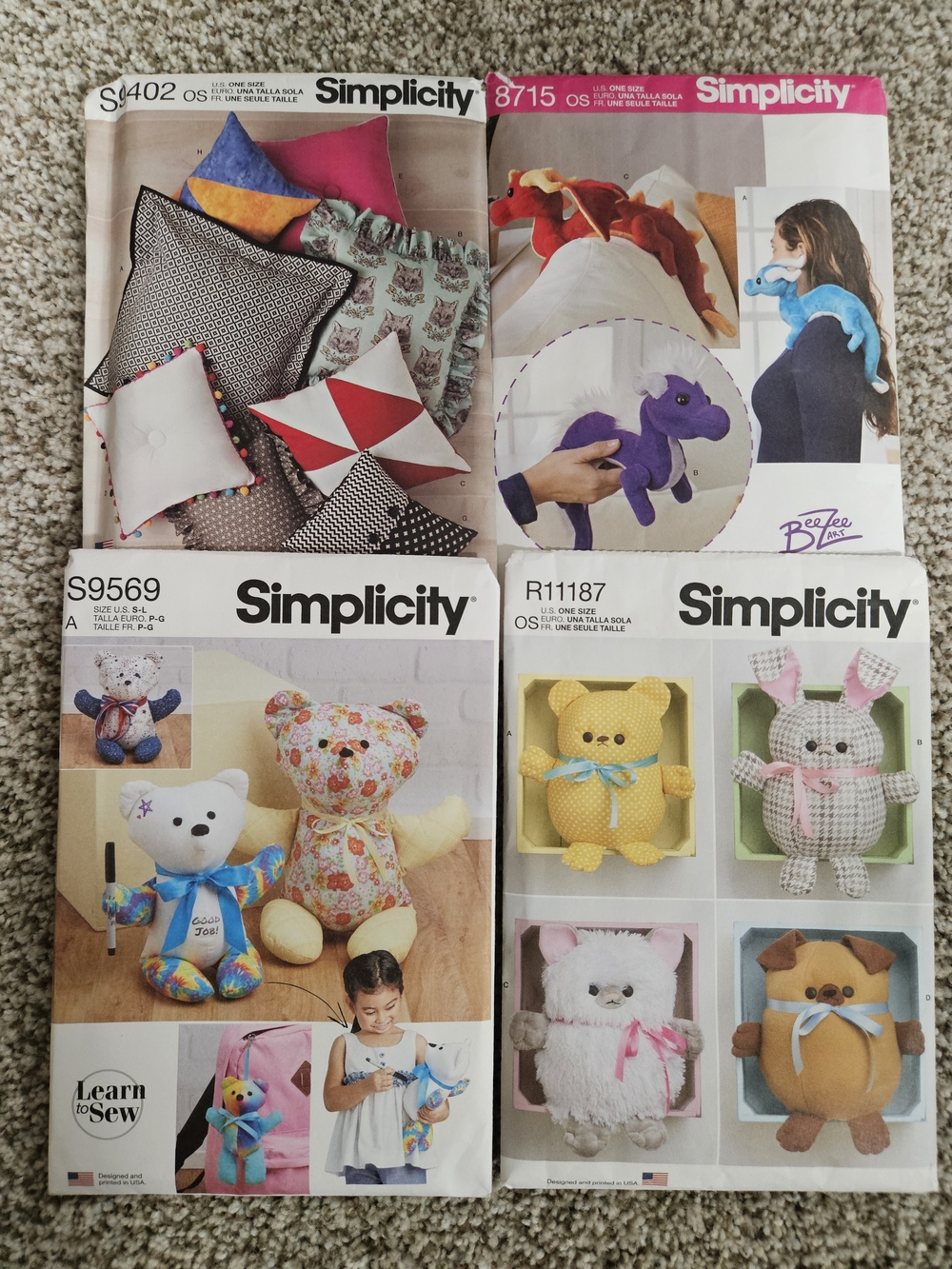 Simplicity Sewing Pattern Lot - Colorful Plush Toys & Pillows